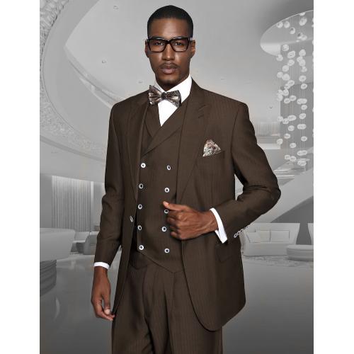 Statement Confidence "Monza" Brown Shadow Pinstripes Super 150's Wool Vested Wide Leg Suit